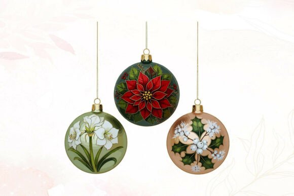 Christmas Baubles with Floral Art: Premium Illustrations