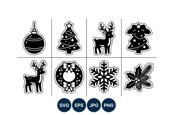 Christmas Black White Ornaments Icons Review