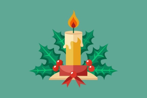 Christmas Candle Holly Berry Graphic Freebies