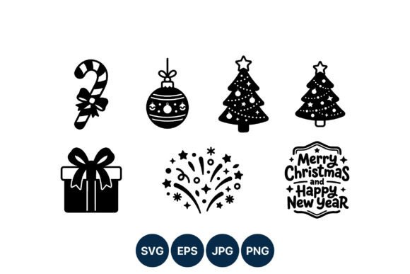 Christmas Candy Cane Tree Gift Fireworks Illustrations