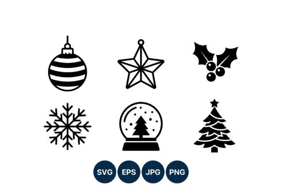 Christmas Icon Set Black White Illustrations