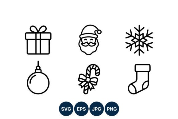 Christmas Icons Black and White Holiday Illustrations