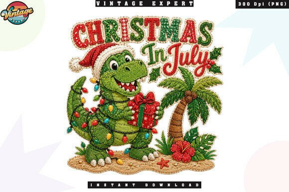Christmas in July Dino Patchwork PNG for Illustrations