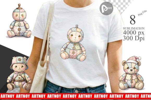 Christmas Patchwork Toy Sublimation PNG & Illustrations