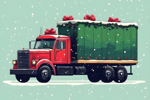 Christmas Truck Snow Holiday Art PNG Illustrations