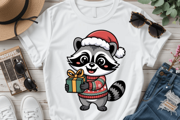 Cute Christmas Raccoon PNG Illustrations