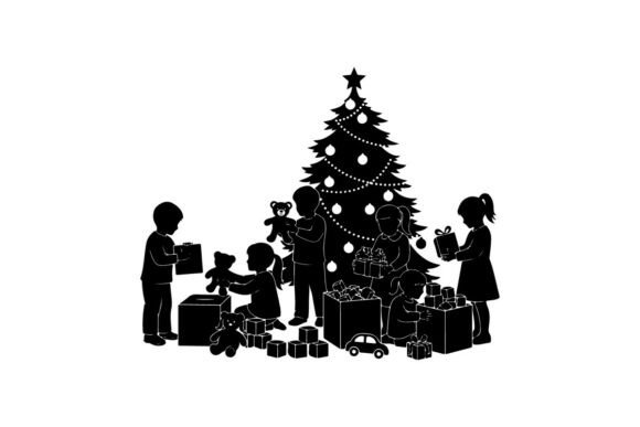 Family Celebrating Christmas Around Deco Illustrations