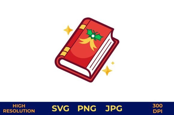 Festive Red Book with Christmas Illustrations