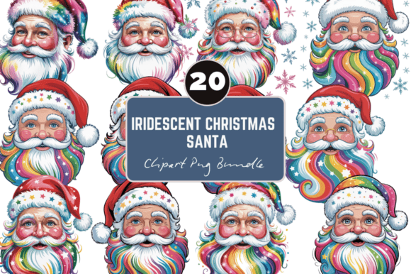 Iridescent Santa Clipart: Festive Illustrations