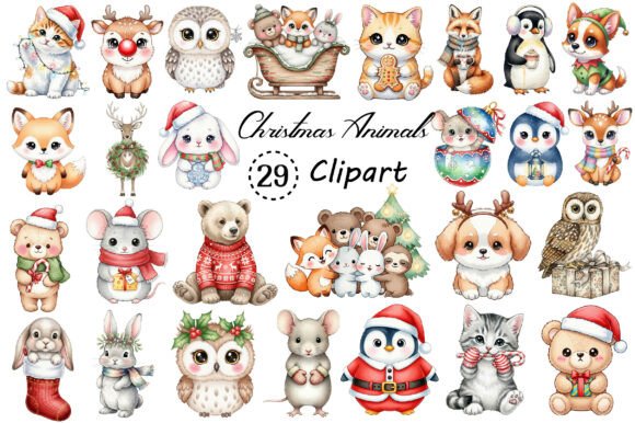 Kawaii Vintage Christmas Animals Clipart Review