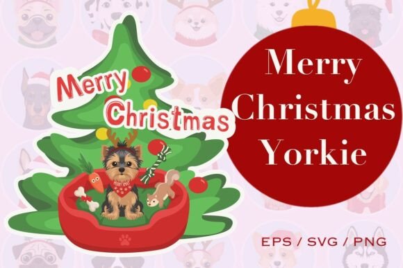 Merry Christmas Yorkie SVG: Festive Illustrations