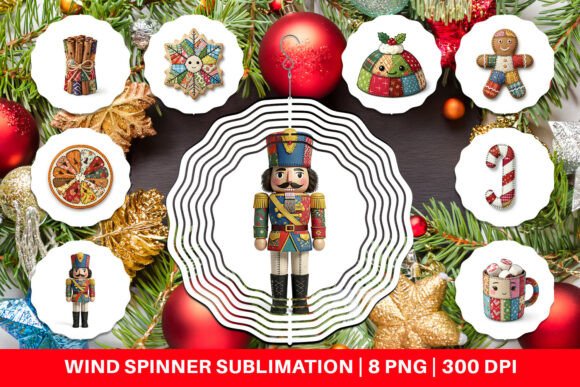 Patchwork Christmas Treat Wind Spinner Illustrations
