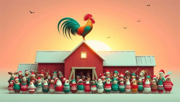 Rooster Christmas Dawn: Festive Illustrations for Branding