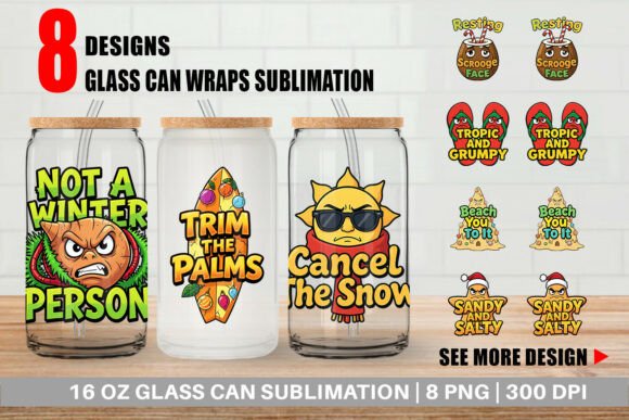 Salty Tropical Christmas Glass Can Wrap Illustrations