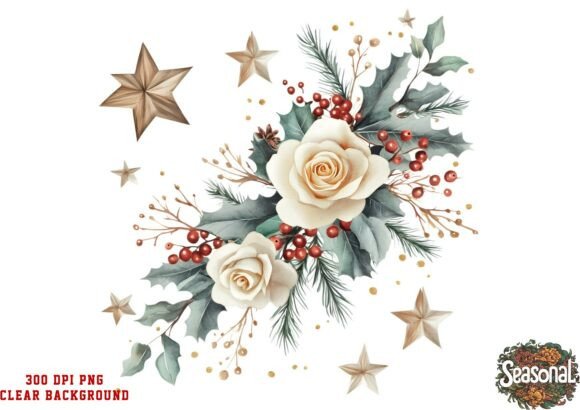 Starry Bloom Christmas Wreath PNG: Illustrations for Branding
