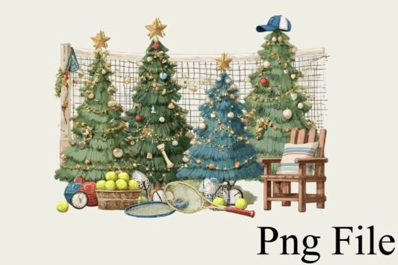 Tennis Christmas Trees Sublimation PNG for Illustrations