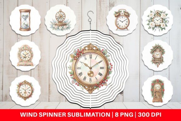 Victorian Christmas Clock Wind Spinner Illustrations