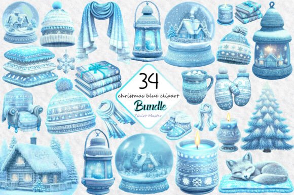 Watercolor Christmas Blue Clipart Review
